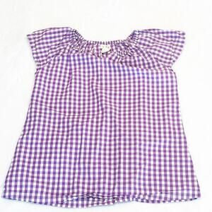Olive Juice Gingham Plaid Top sz 7 purple gingham short sleeve Flutter Sleeve